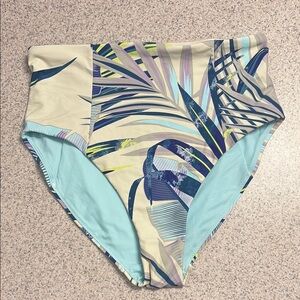 CALIA by Carrie Underwood Cream and Blue High-Waisted Bikini